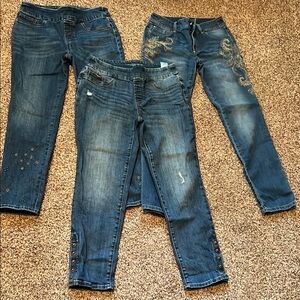 Free shipping. Bundle of 3 Chico's Blue Jeans with Distressed Details/Embroidery
